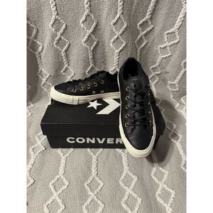 Converse All Star Ox Women's Black Leather Sneakers Size 6 Lace-Up Athletic